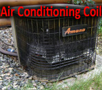 Central air conditioning repairs and tune ups require examination of the outdoor coil. This one is destroyed. Heat pump.